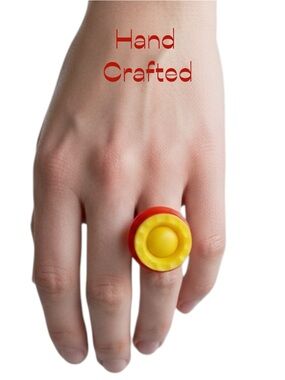 Hand Crafted Orange Yellow Buttons Repurposed Into Ring NWT